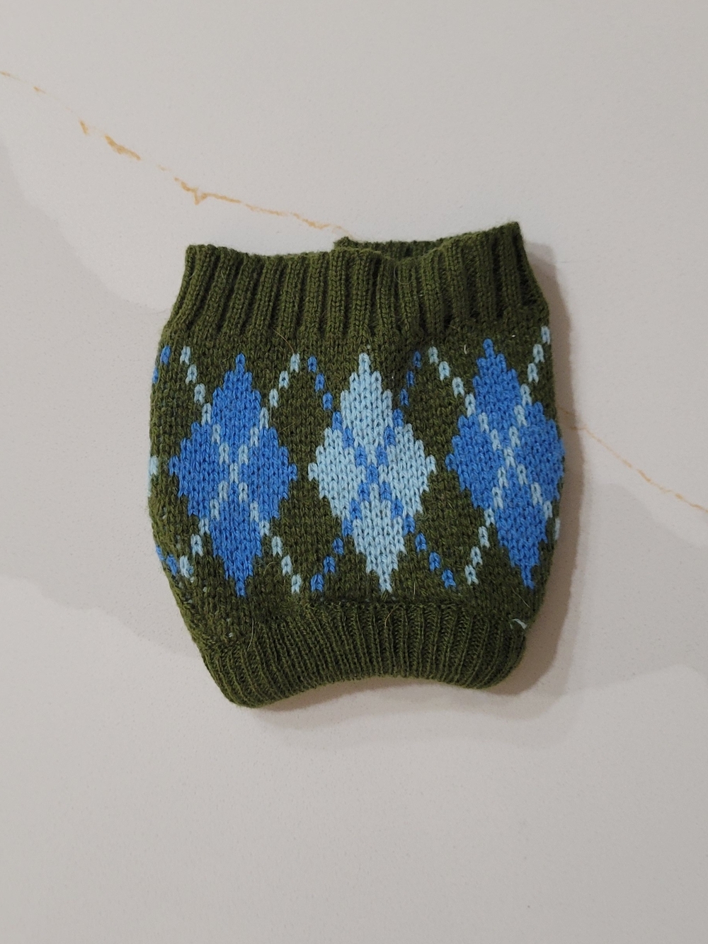 Olive Green Argyle Small Pet Sweater Cover - Cozy Knit Habitat Accessory